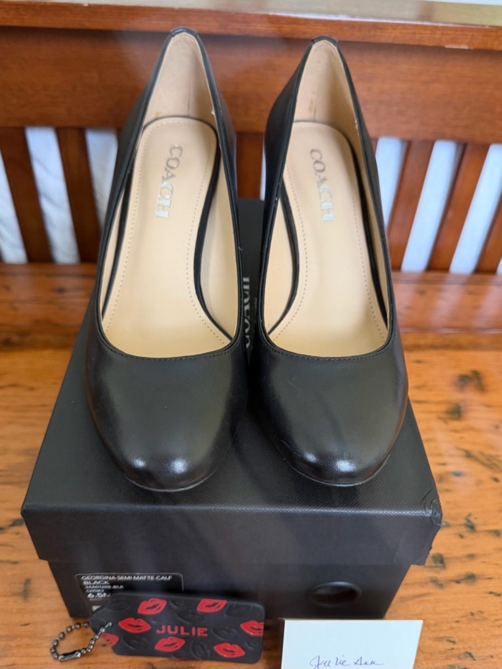 New Coach Georgina Black Leather Round-Toe Heels
